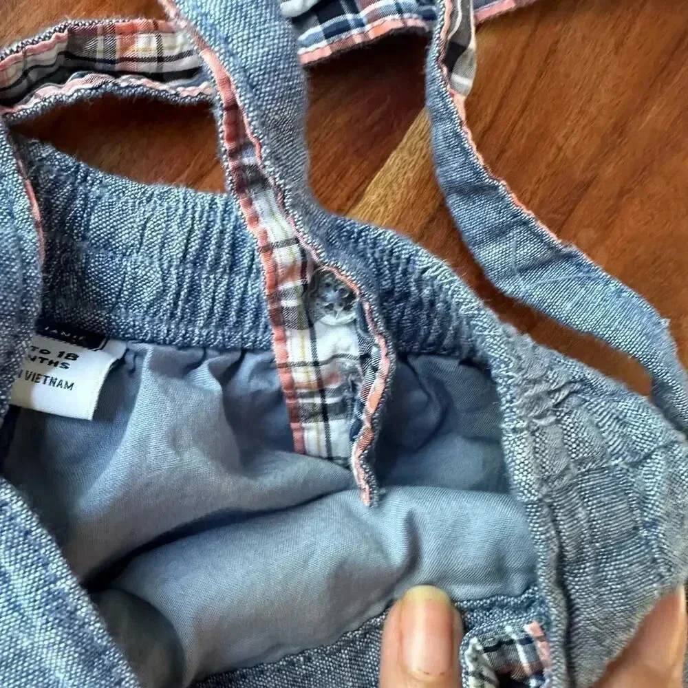 JANIE AND JACK Size 12-18M Boys Chambray Overalls Linen‎ Blend